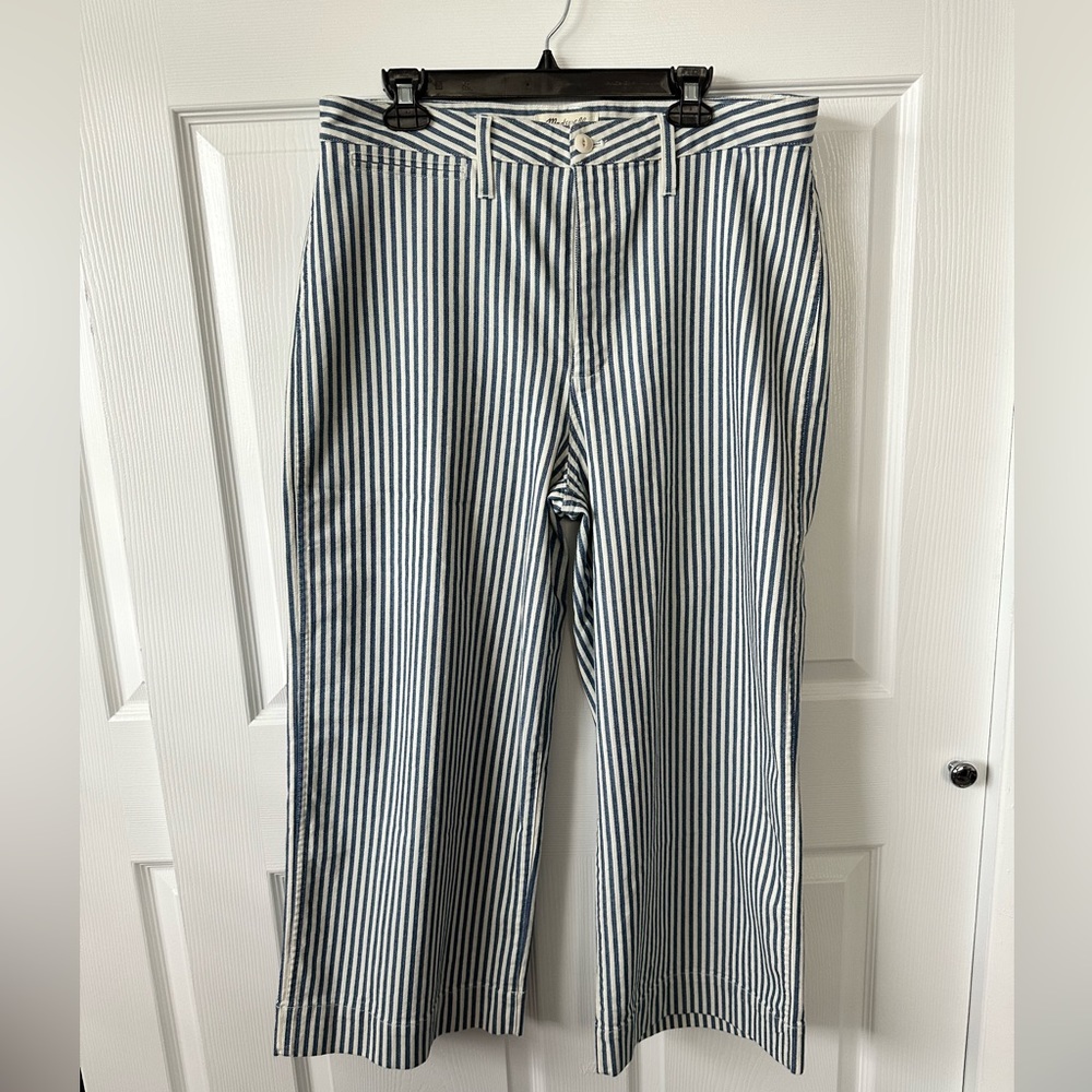 Madewell Emmett Wide Leg Crop blue stripe Size 32